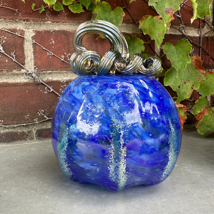 Medium Blue Glass Pumpkin