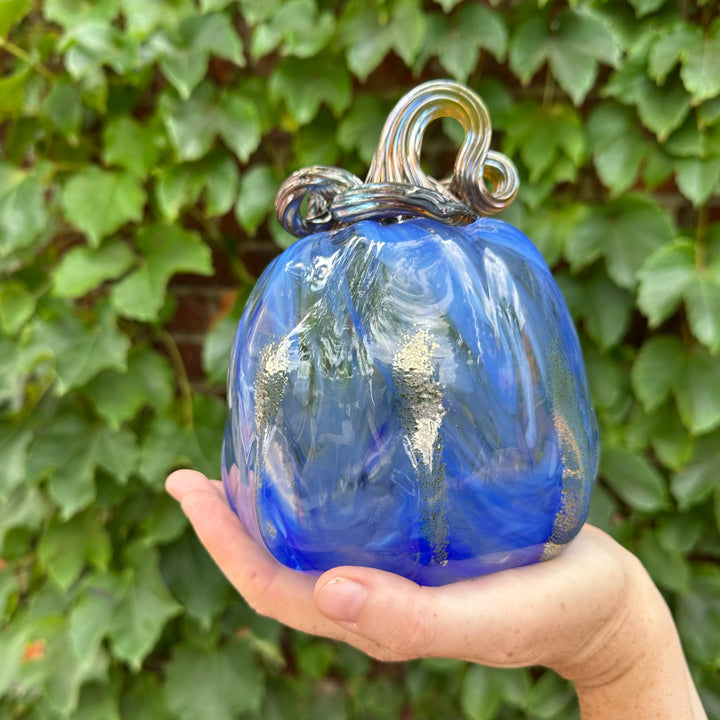 Medium Blue Glass Pumpkin