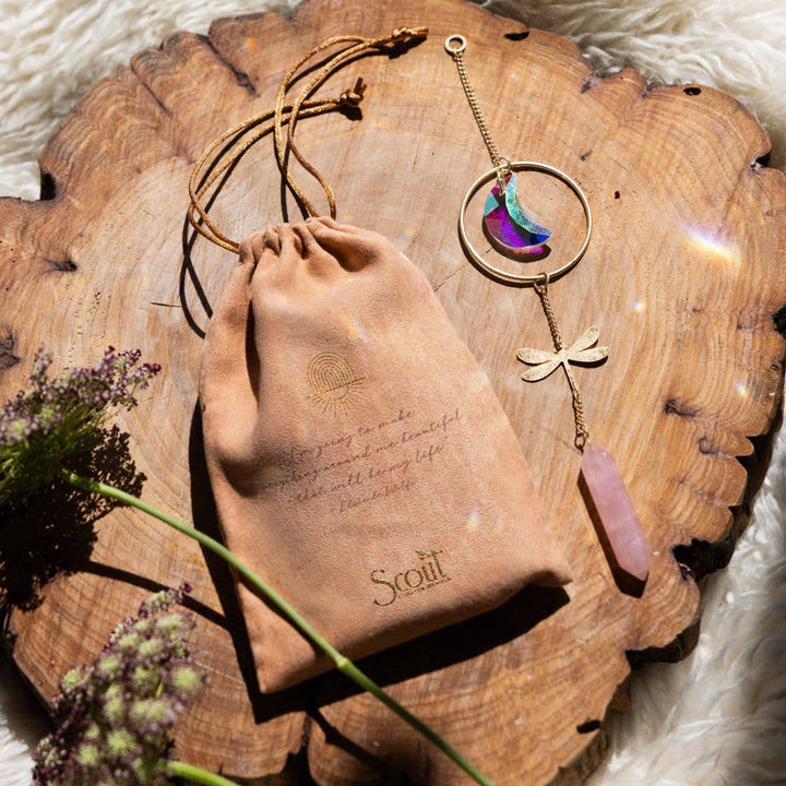 Stone Suncatcher - Dragonfly/Rose Quartz