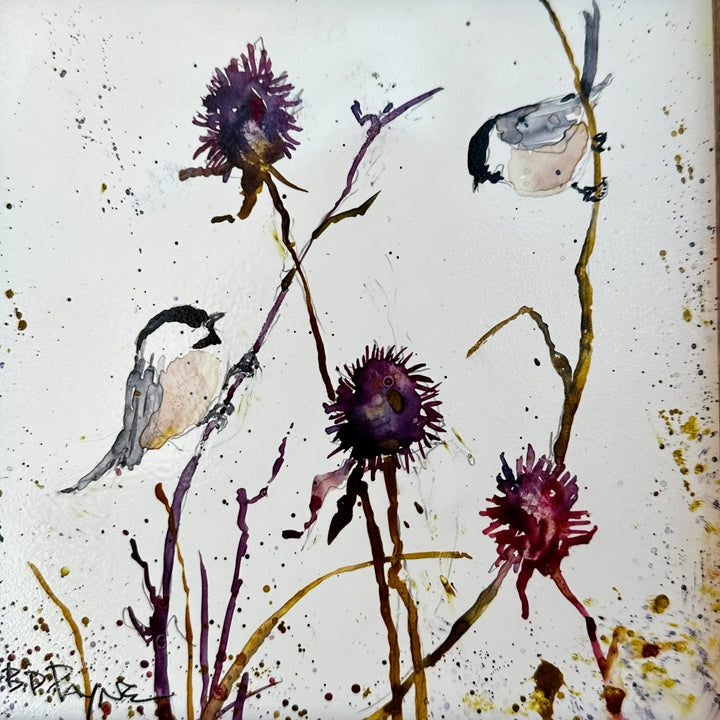 Chickadees on Thistle Medium Painting