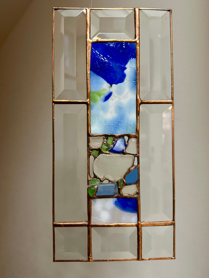 Blue + White + Green Glass Panel Copper