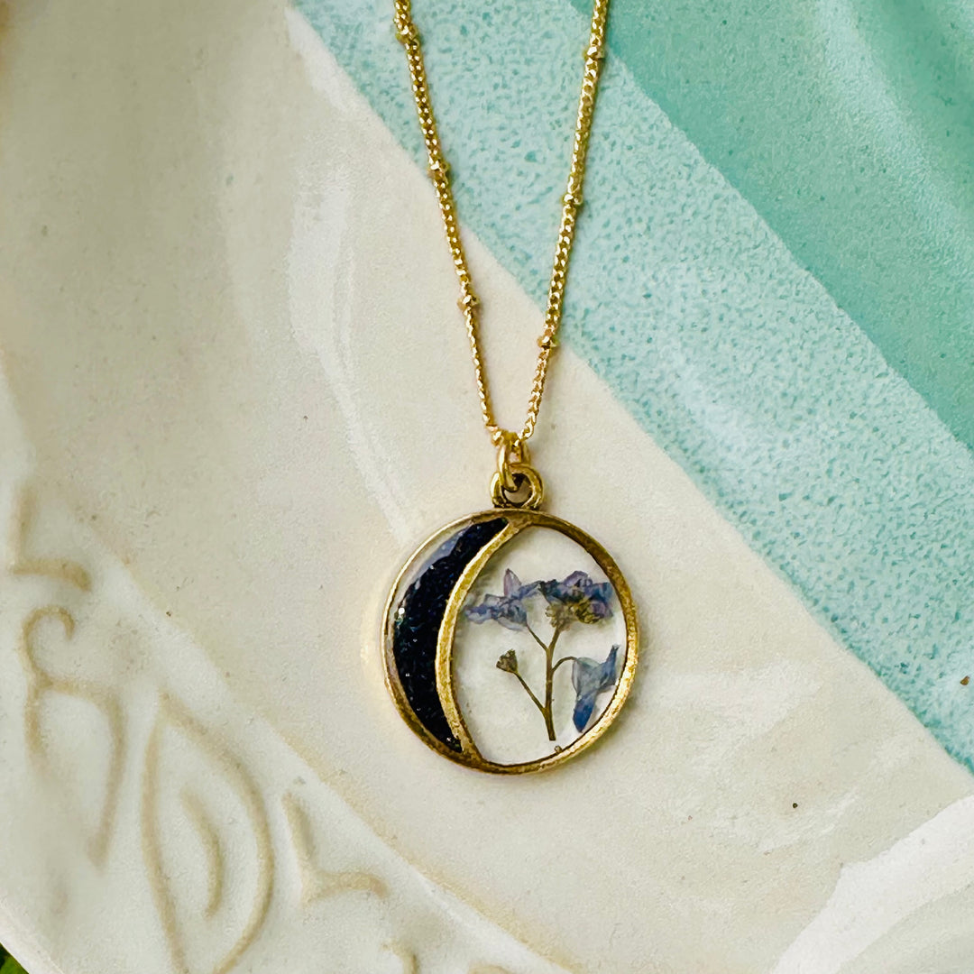 Pressed Flower Moon Necklace