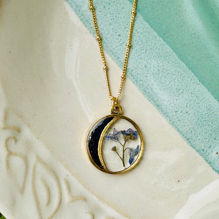 Pressed Flower Moon Necklace