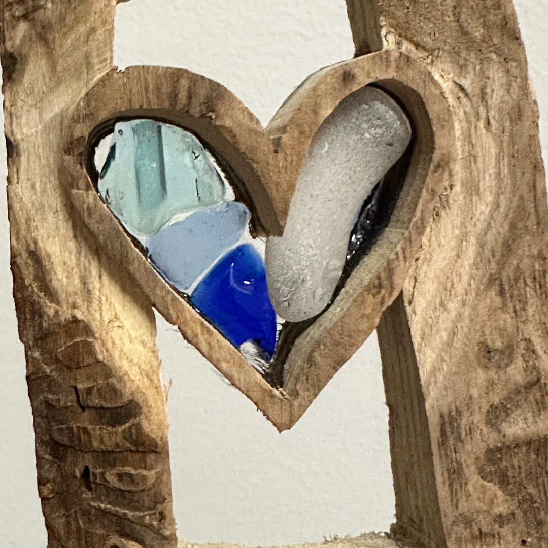 Driftwood + Beach Glass Floating Heart with Beetle Gallery