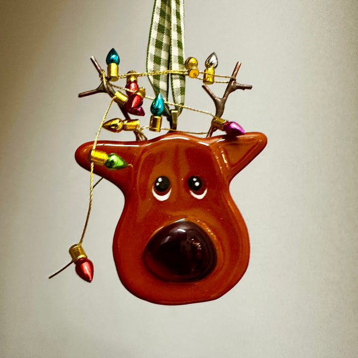 Rudolph With Lights Fused Glass Ornament
