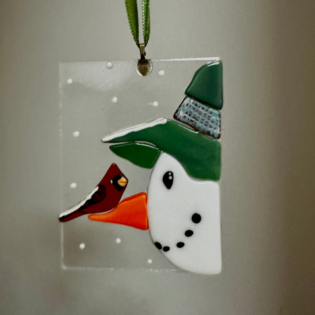 Snowman with Cardinal on Nose Ornament