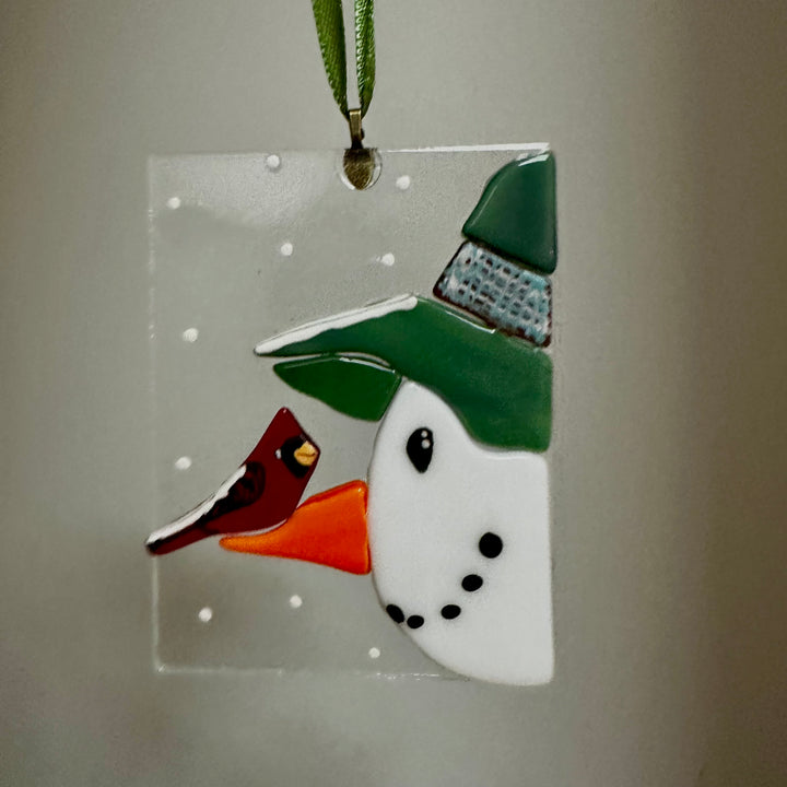 Snowman with Cardinal on Nose Ornament