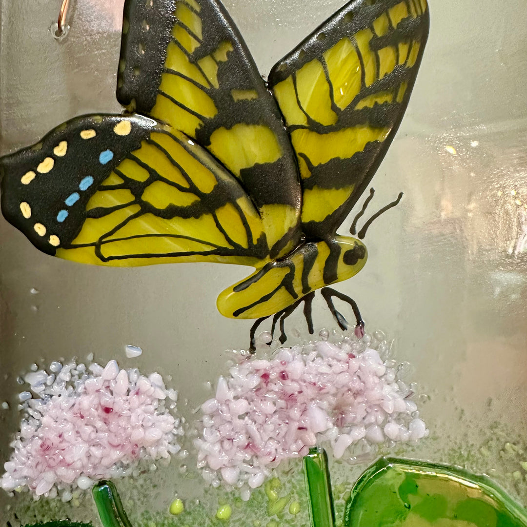 Swallowtail Butterfly + Flowers Glass Panel