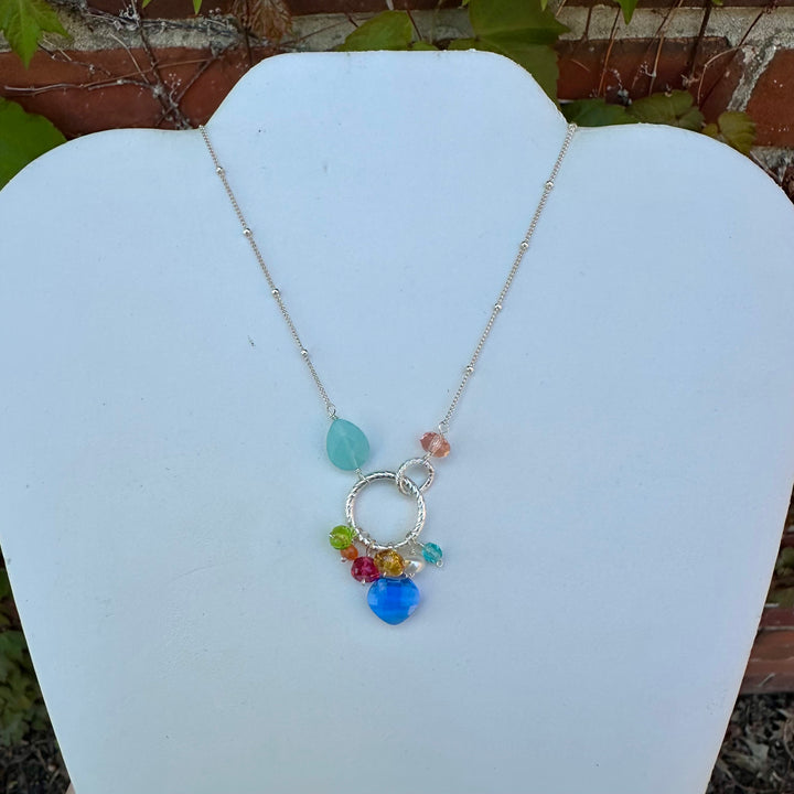 Circle Pendant Necklace With Blue Quartz