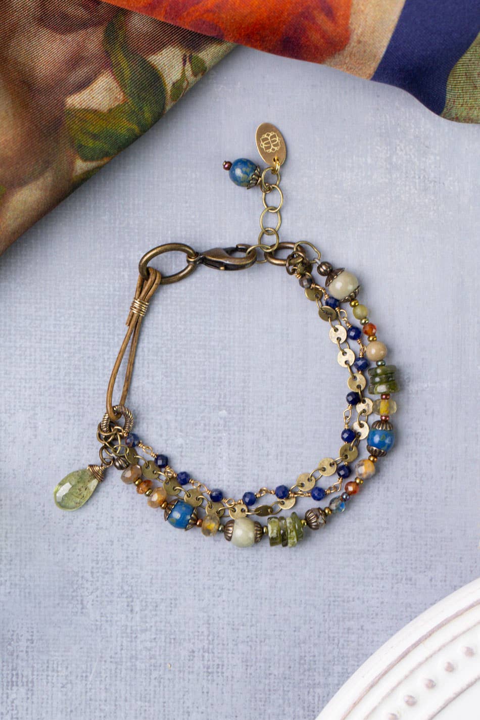 Sacred Heart Garnet + Lapis Multistrand Bracelet