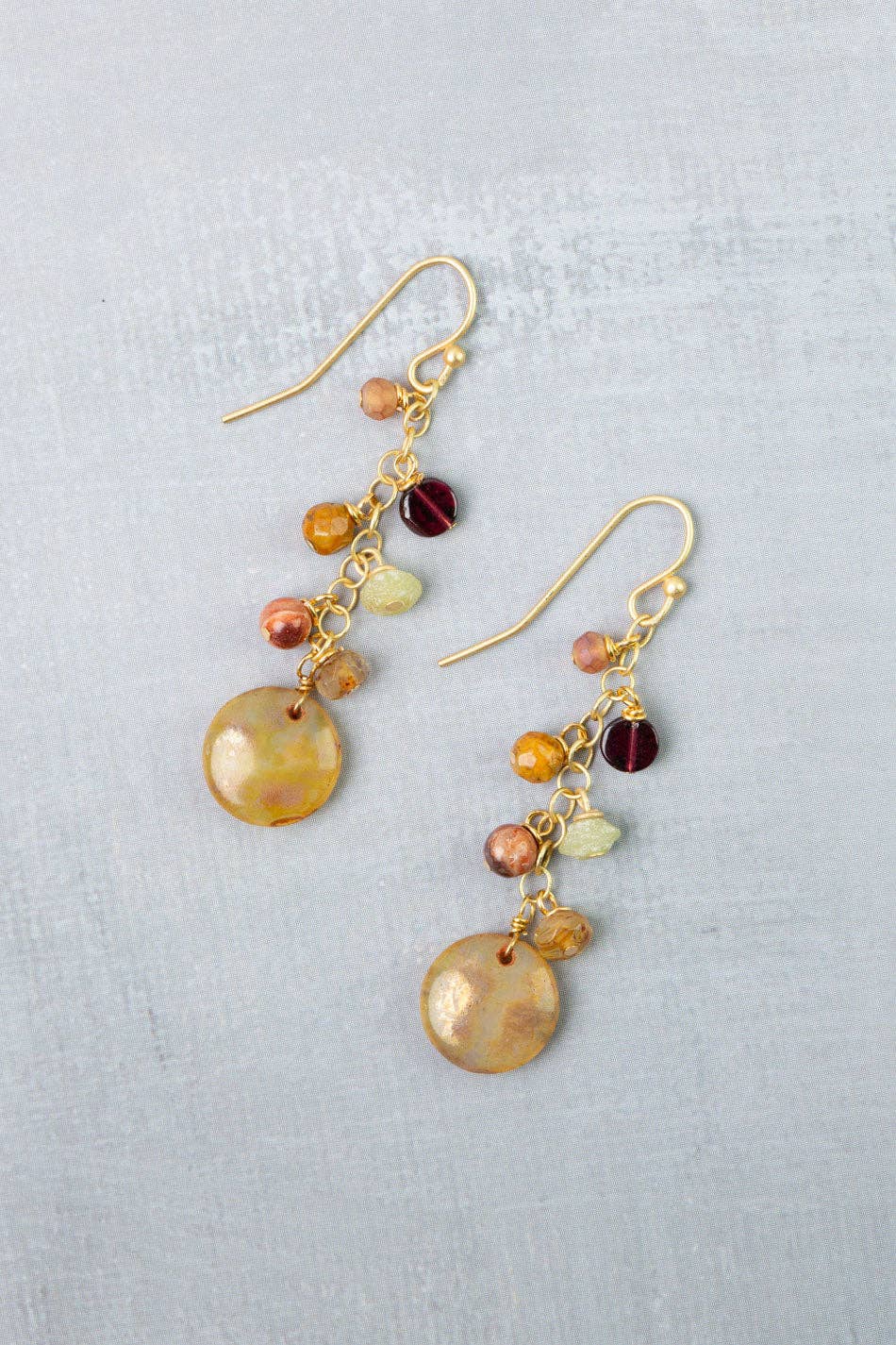 Golden Hour Garnet, Czech Glass, Jasper Dangle Earrings