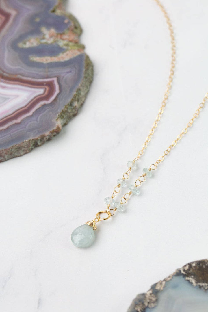 Birthstone March Gold Aquamarine Necklace