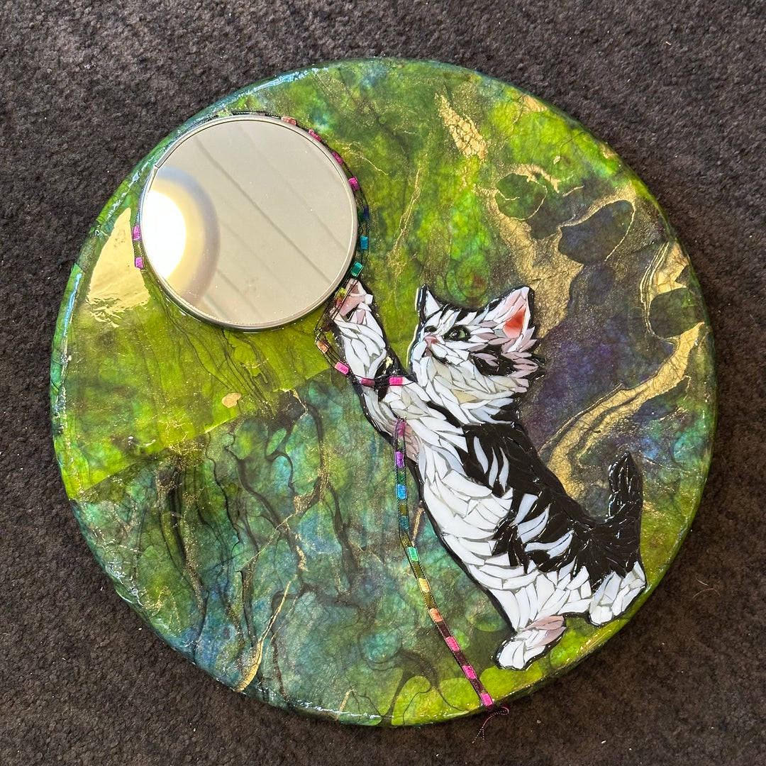 Kitty Cat Mosaic Mirror Round