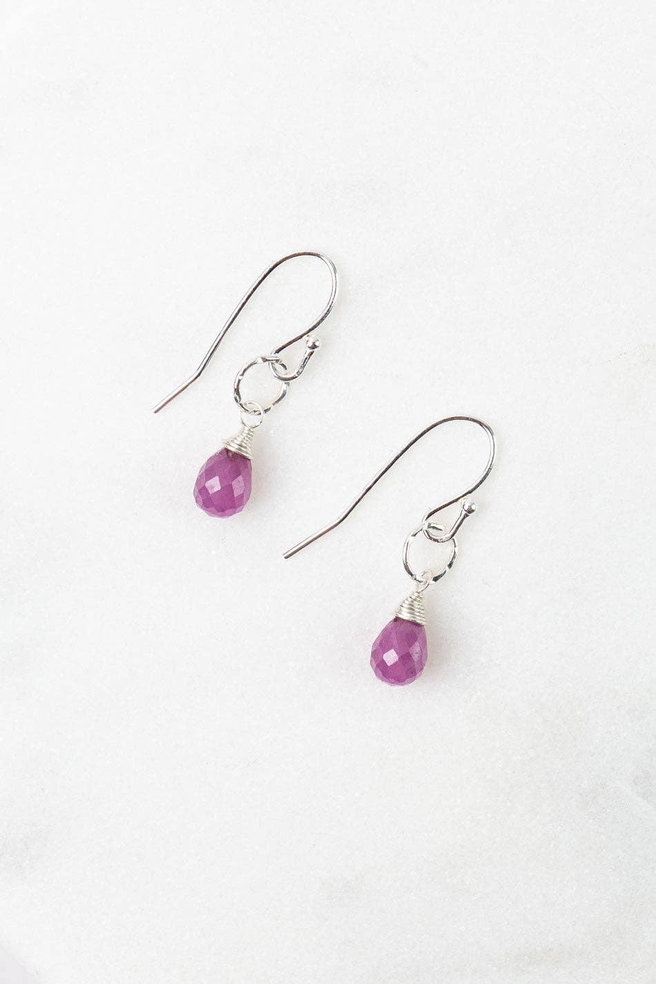 Birthstone July Silver Ruby Simple Earrings