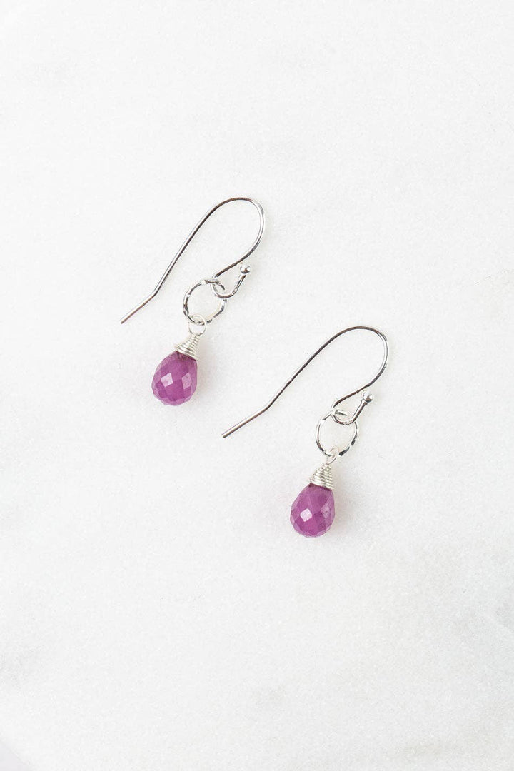 Birthstone July Silver Ruby Simple Earrings