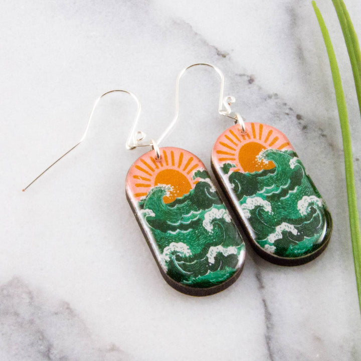 Mod Pink + Green Sunset Oblong Earrings