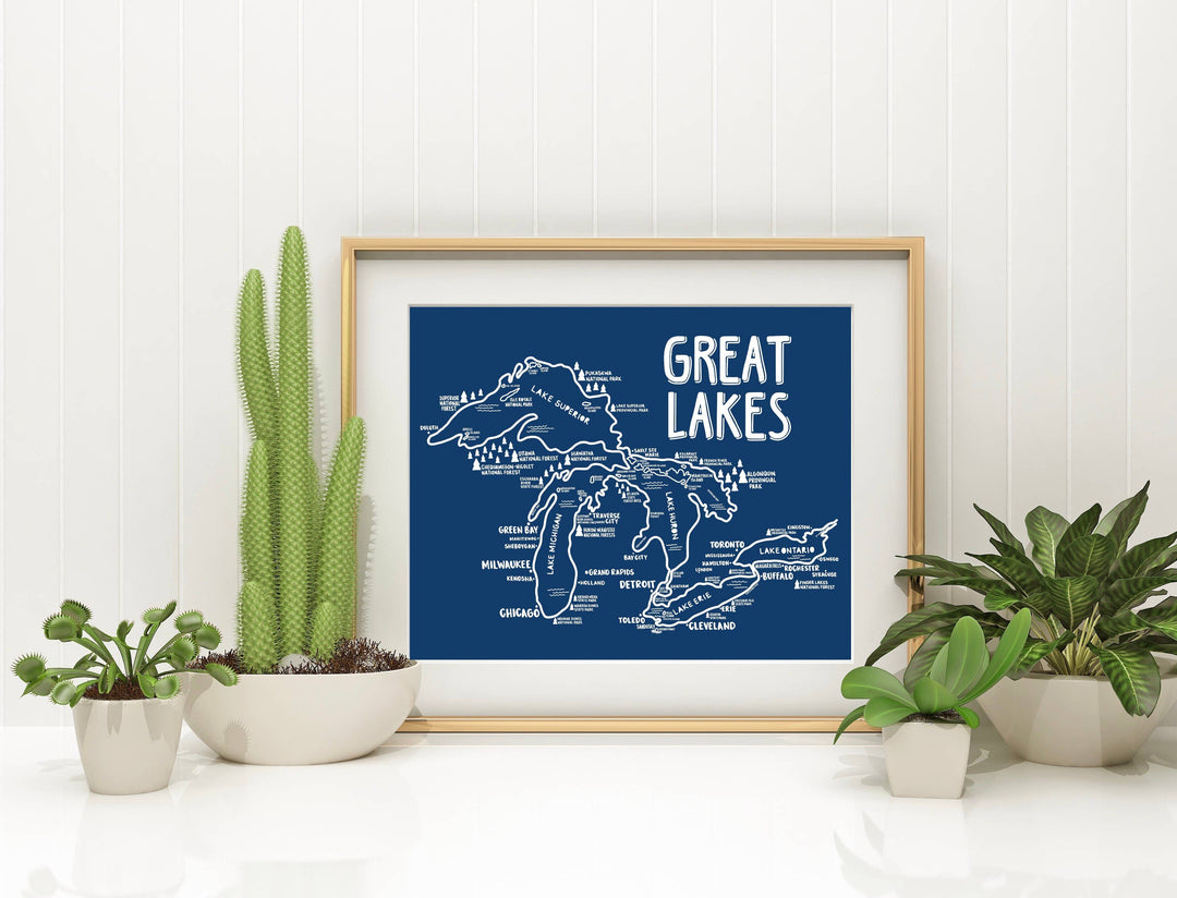 Great Lakes Map Blue