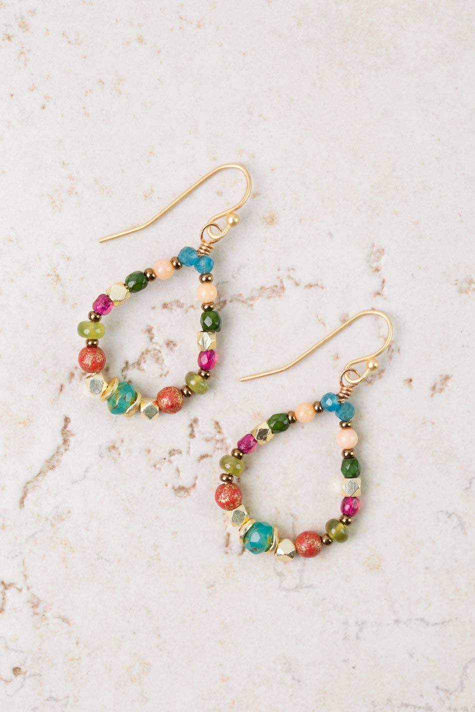 Farmers Market Czech Glass, Gossular Garnet, Apatite Hoop Earrings