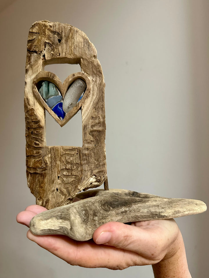 Driftwood + Beach Glass Floating Heart with Beetle Gallery
