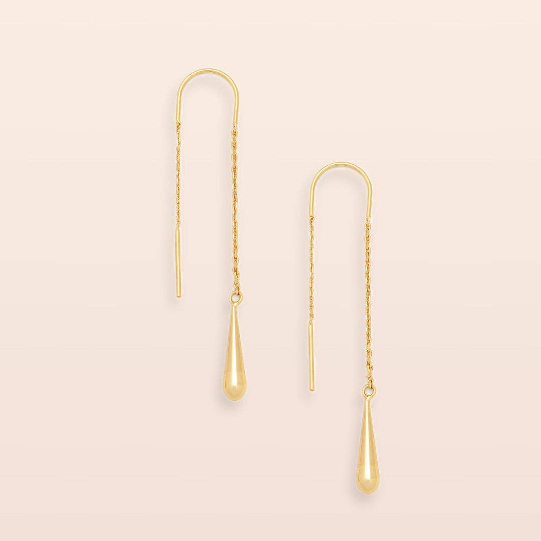Gold Refined Teardrop Threader Earrings