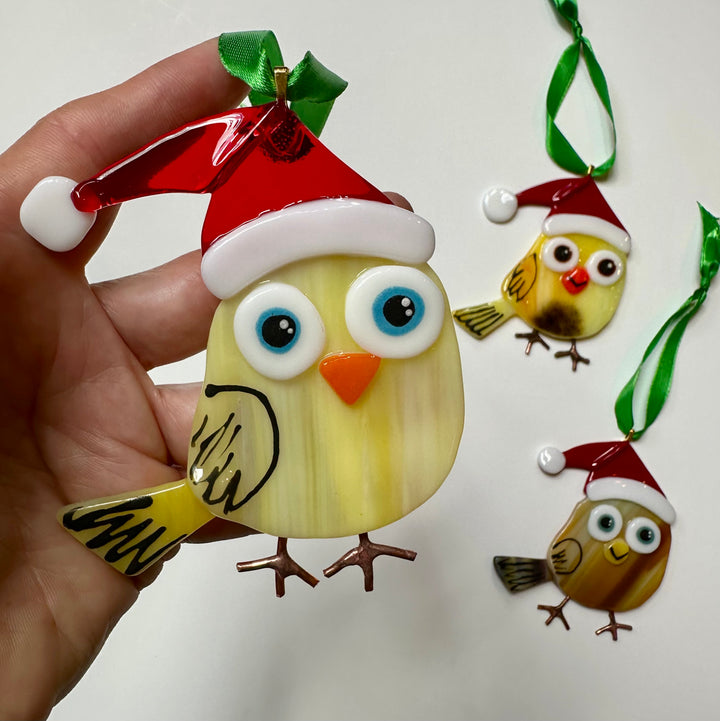 Santa Bird Ornament Yellow