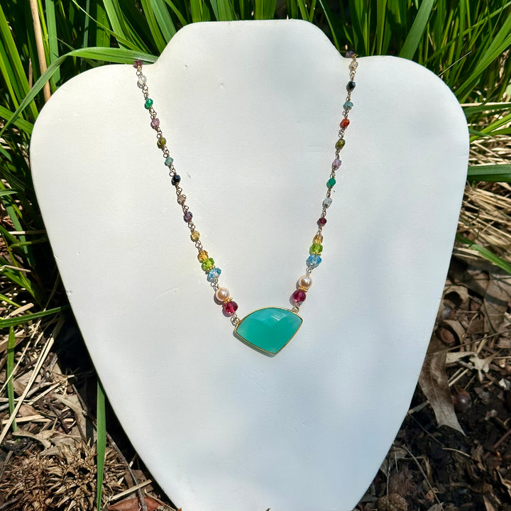 Large Oval Bezel and Rosary Style Chain Necklace