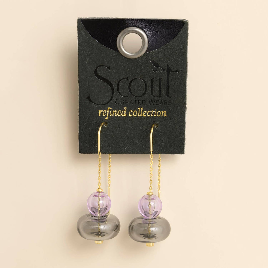 Lavender + Smoke + Gold Refined Glass Stacked Threader Earrings