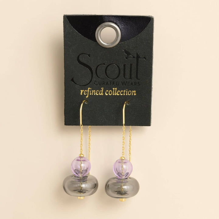 Lavender + Smoke + Gold Refined Glass Stacked Threader Earrings