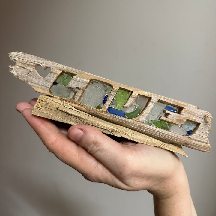 Driftwood + Beach Glass Multicolor Love Stand Small