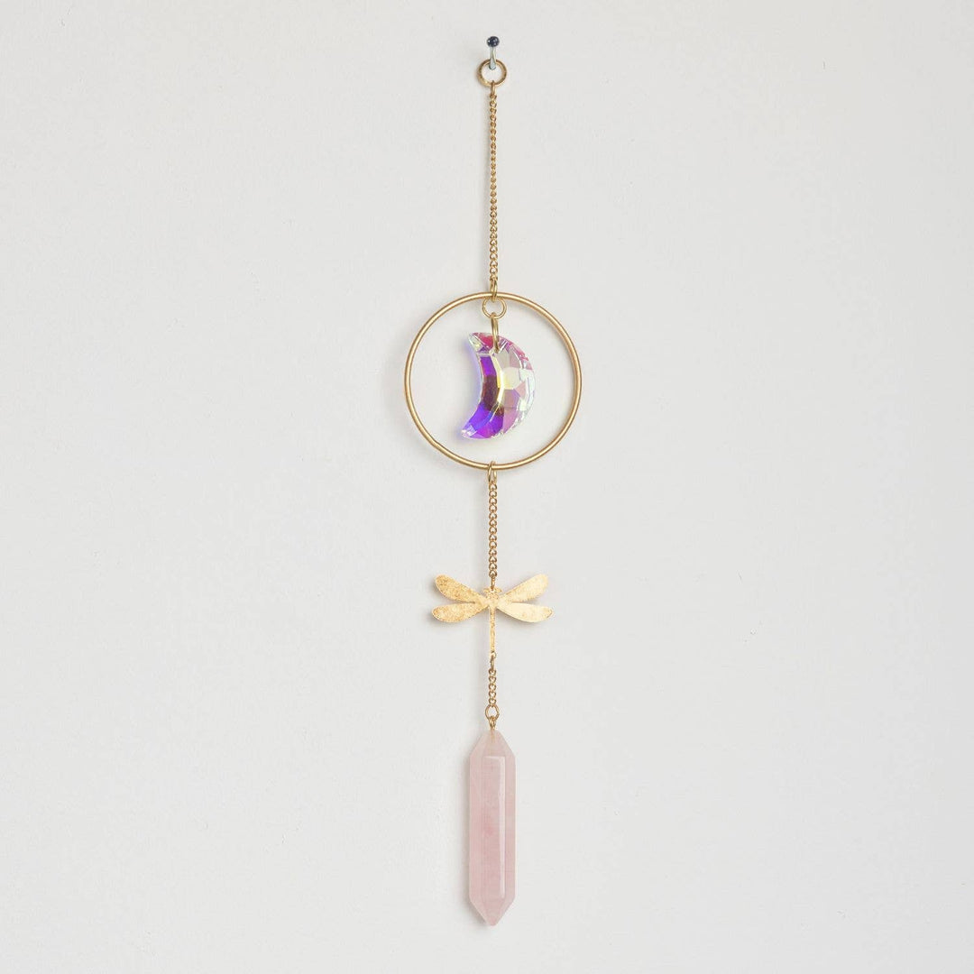Stone Suncatcher - Dragonfly/Rose Quartz