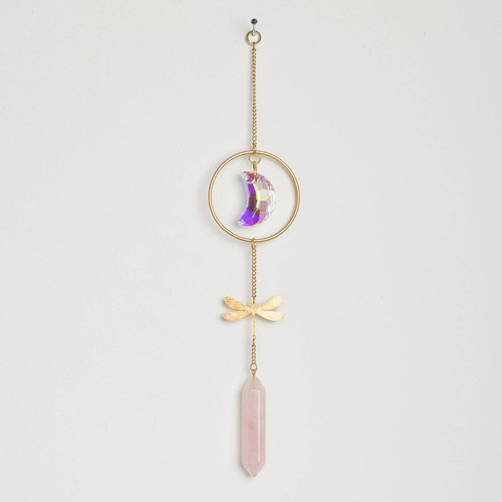 Stone Suncatcher - Dragonfly/Rose Quartz