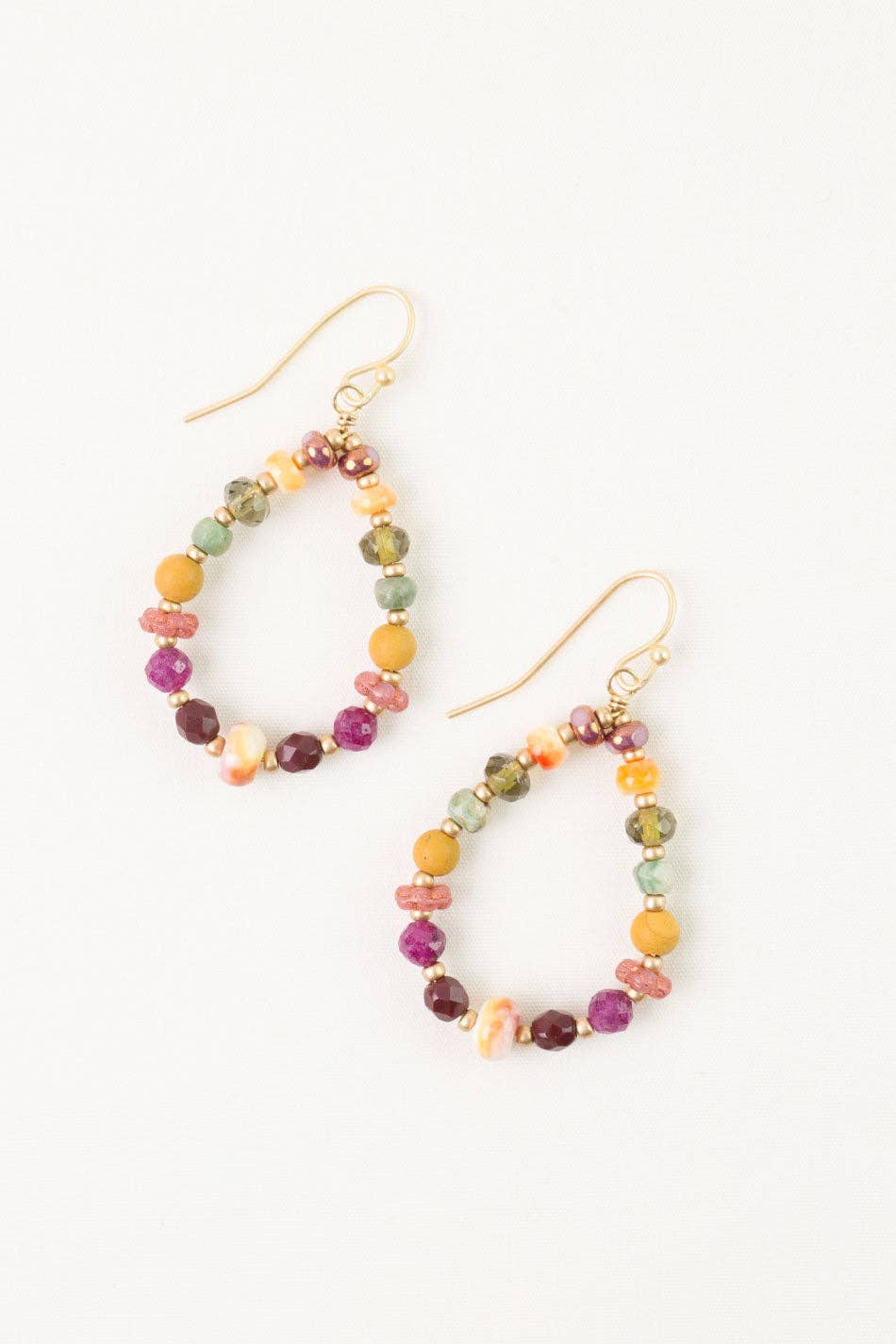 Ember Ruby, Mookaite, Czech Glass Hoop Earrings