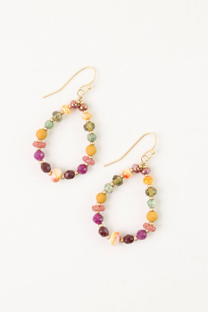 Ember Ruby, Mookaite, Czech Glass Hoop Earrings