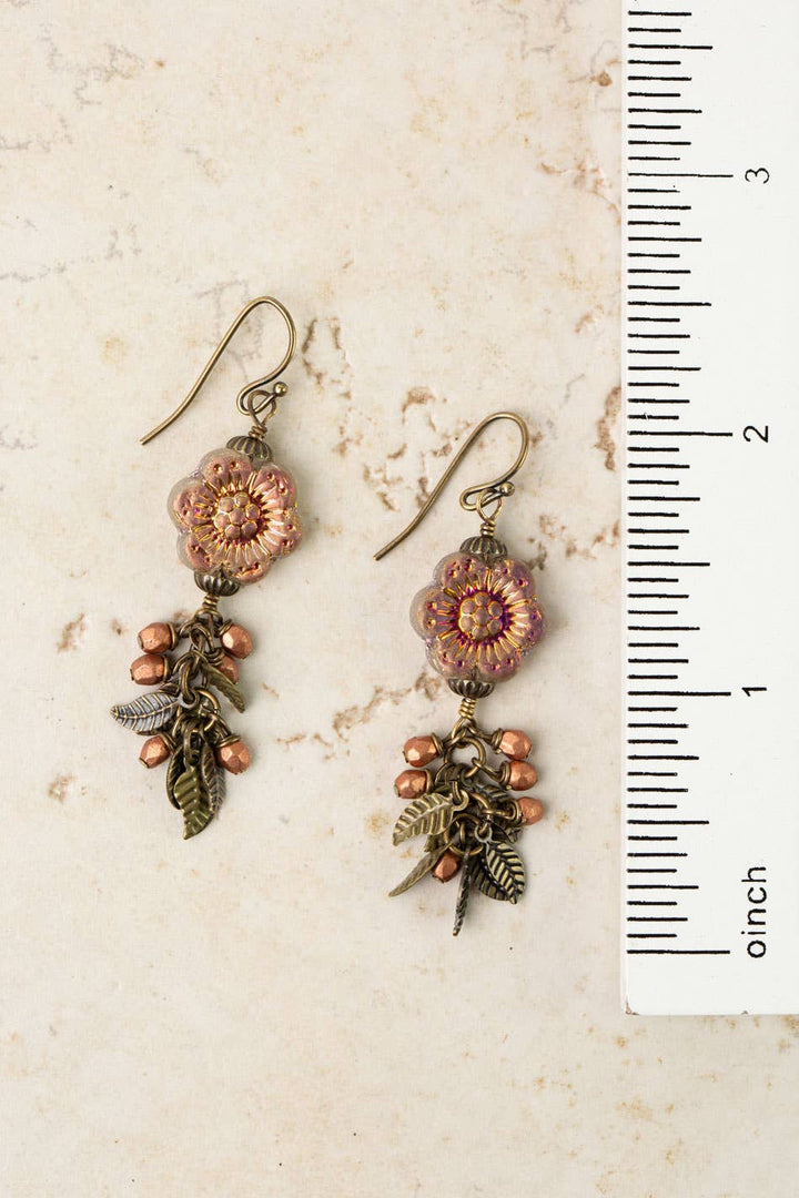 Czech Glass Flower + Leaves Cluster Earrings