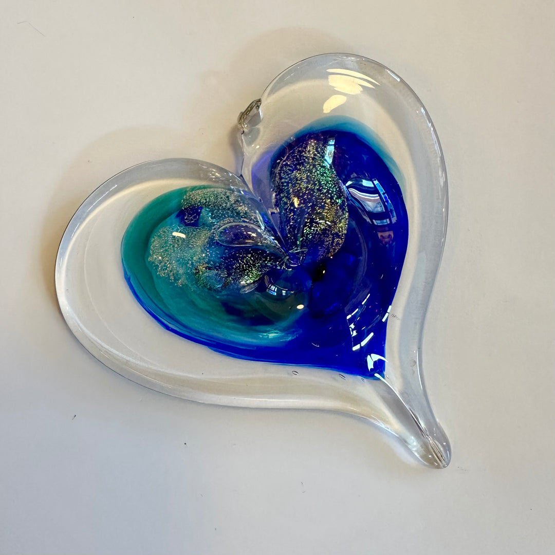 Medium Glass Heart - Raindrop