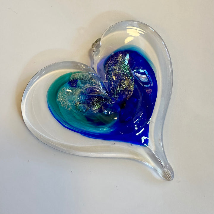 Medium Glass Heart - Raindrop