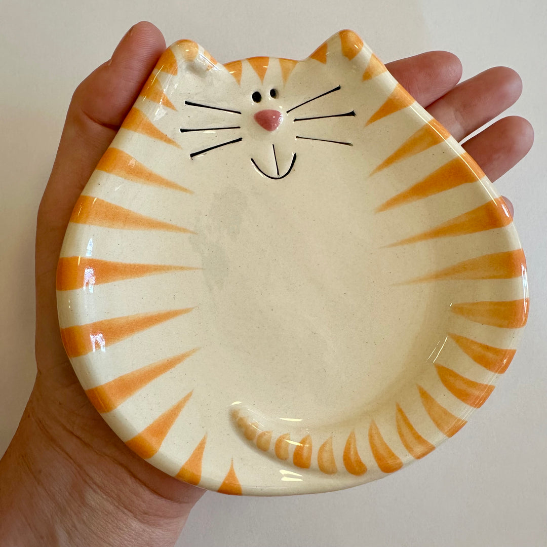 5" White + Yellow Orange Tiger Cat Dish