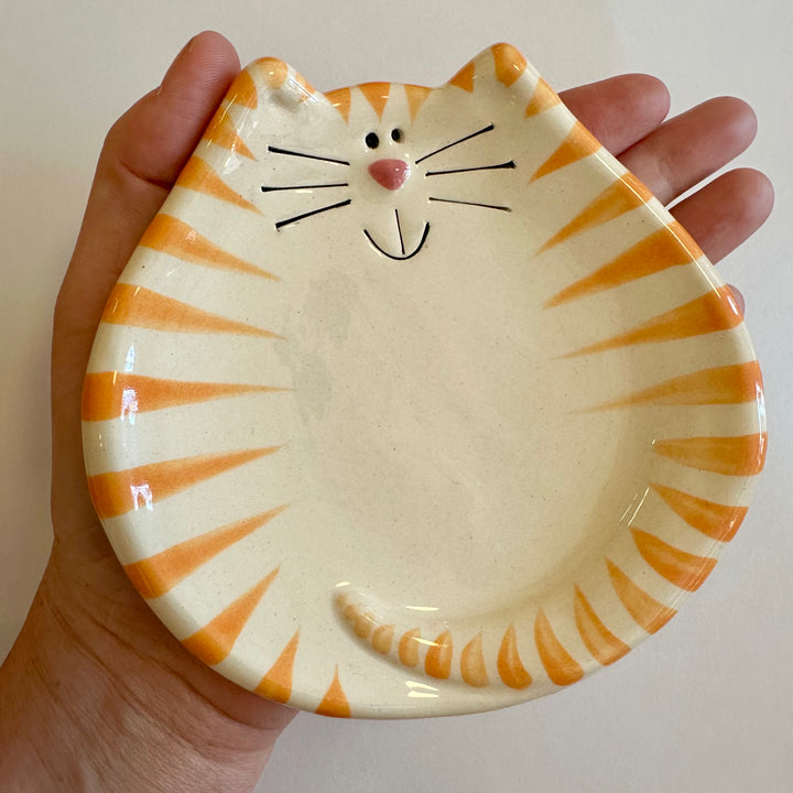 5" White + Yellow Orange Tiger Cat Dish