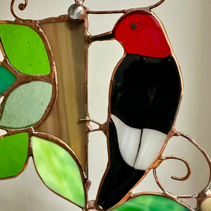 Woodpecke on Wire Stained Glass