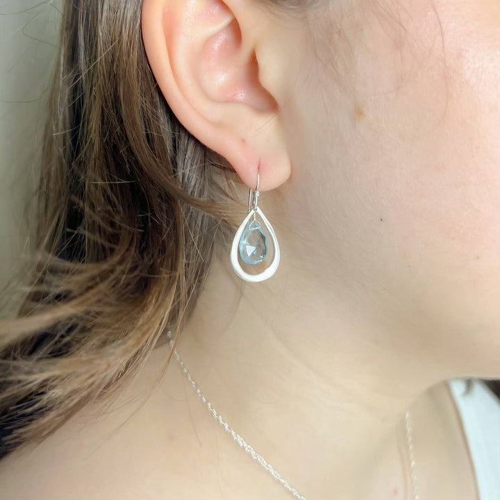 Drop with Blue Topaz Earrings in Silver