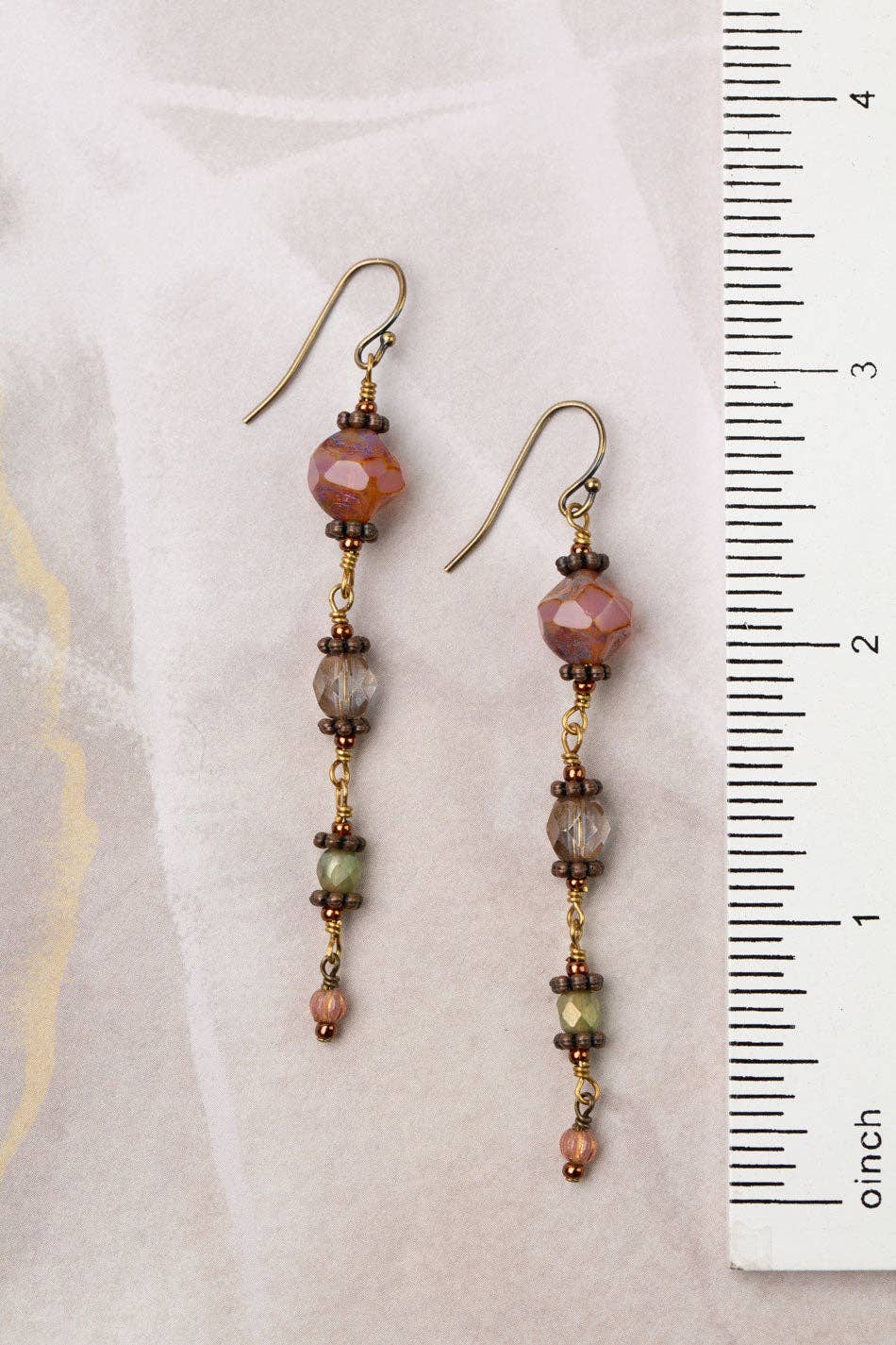 Mauve Czech Glass Cascading Dangle Earrings