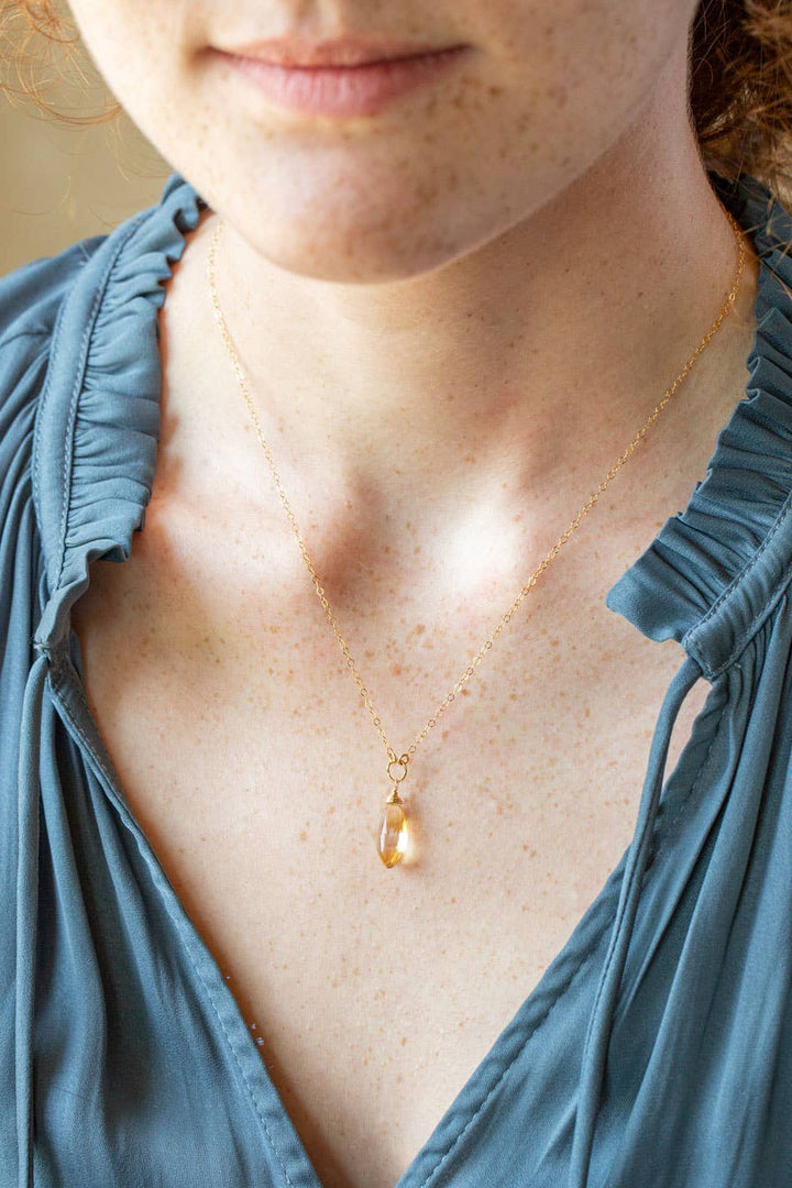 Birthstone November Gold Citrine Solitaire Drop Necklace