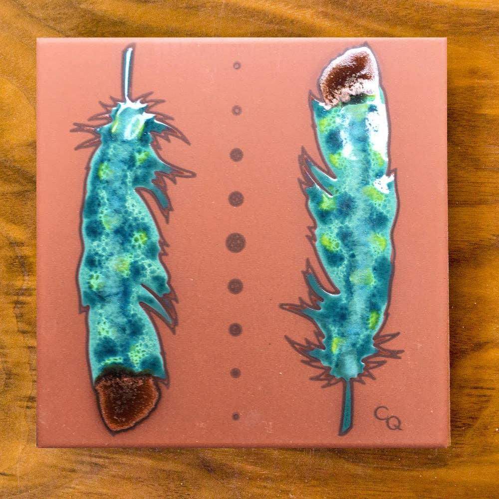 Watercolor Feather Art Tile Trivet