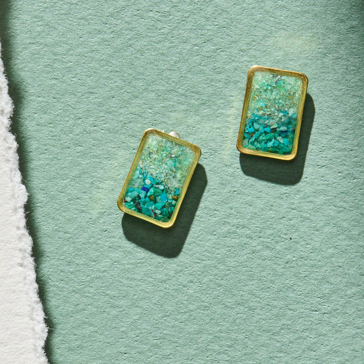 Ombré Rectangle Inlay Earrings: Turquoise