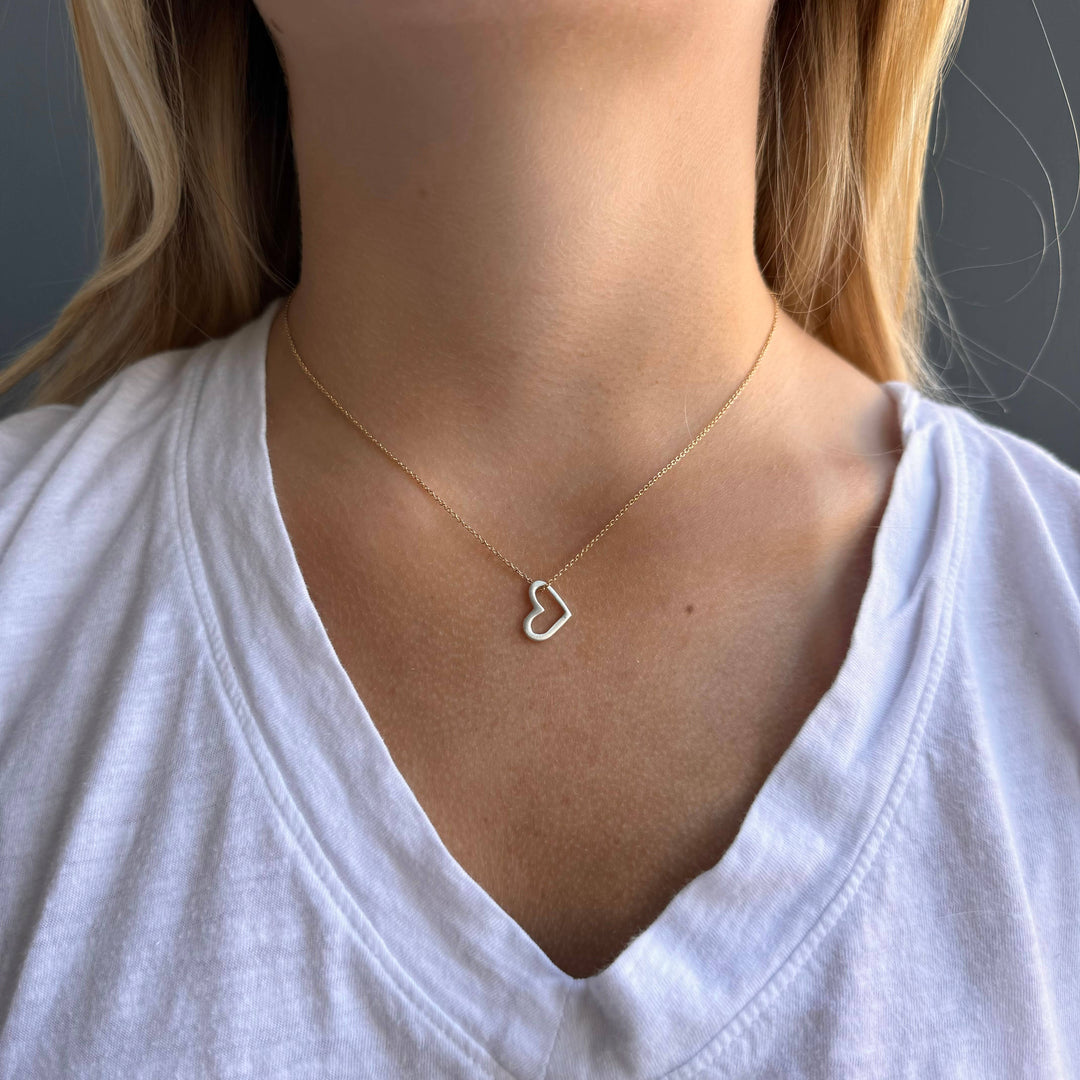 Small Open Heart Necklace in Sterling Silver
