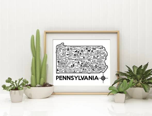 Pennsylvania Map Print White And Black