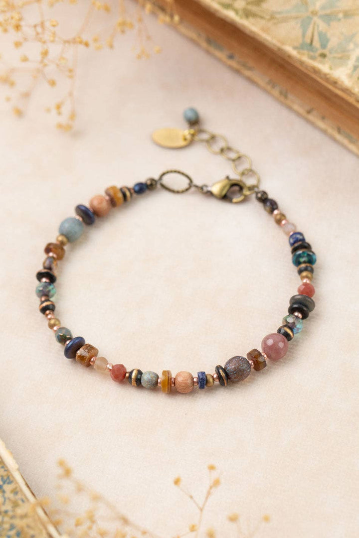 Storyteller Czech Glass, Muscovite, Wood Collage Bracelet