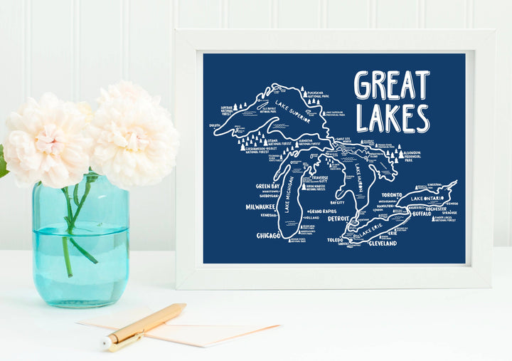 Great Lakes Map Blue