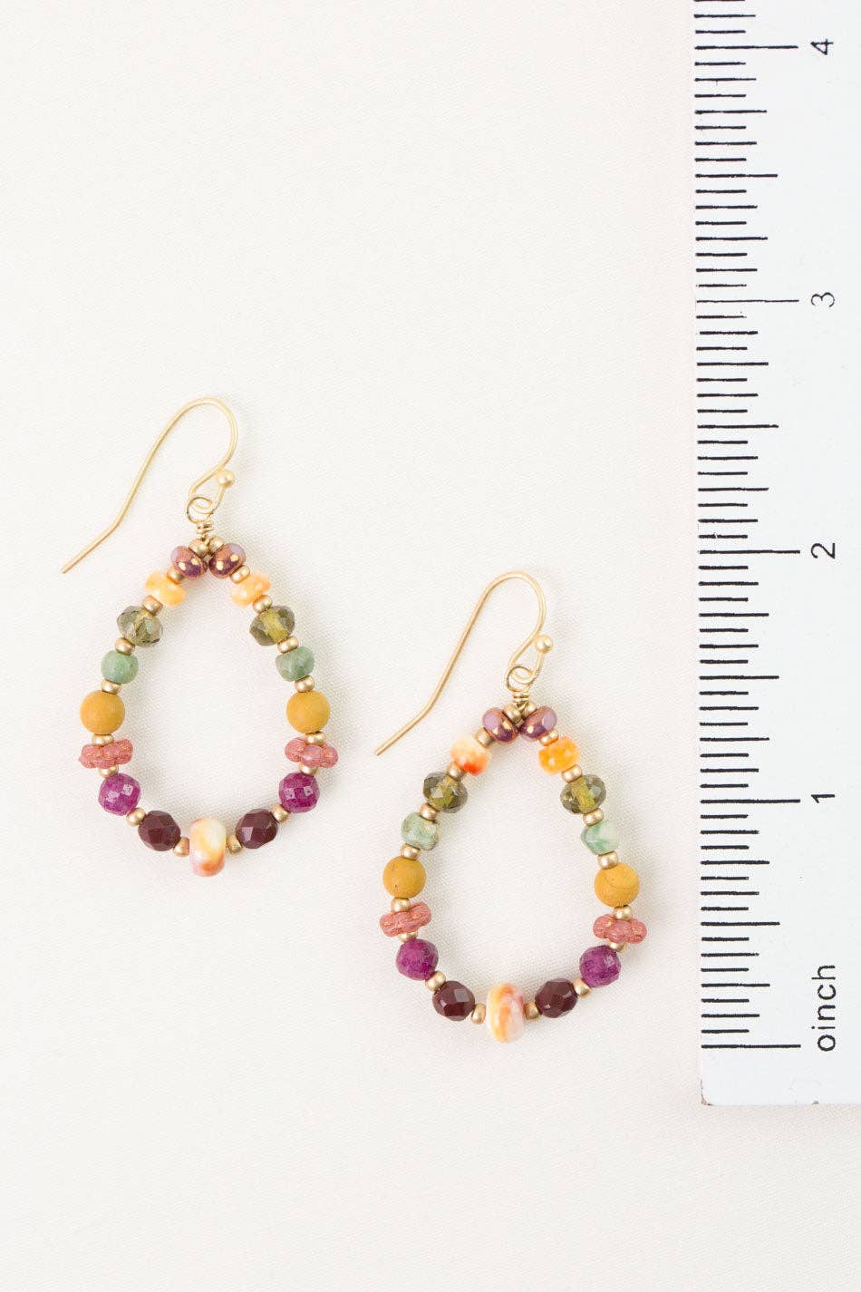 Ember Ruby, Mookaite, Czech Glass Hoop Earrings