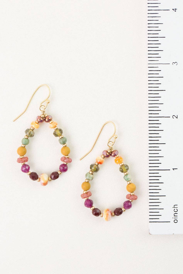 Ember Ruby, Mookaite, Czech Glass Hoop Earrings
